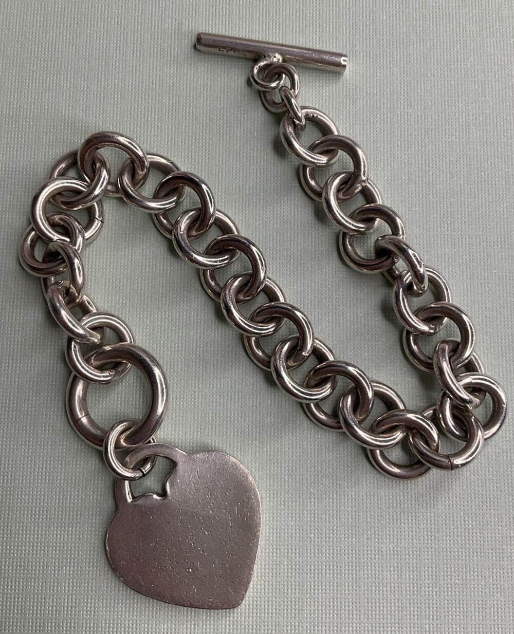 Vintage Sterling Silver Double Link Heart Charm Toggle Bracelet 40g